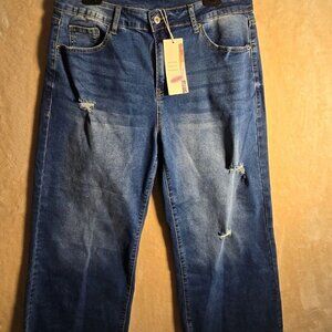 DOKOTOO Women’s Jeans S 14 Distressed Blue Denim Straight‎ Leg High Rise NWT 240